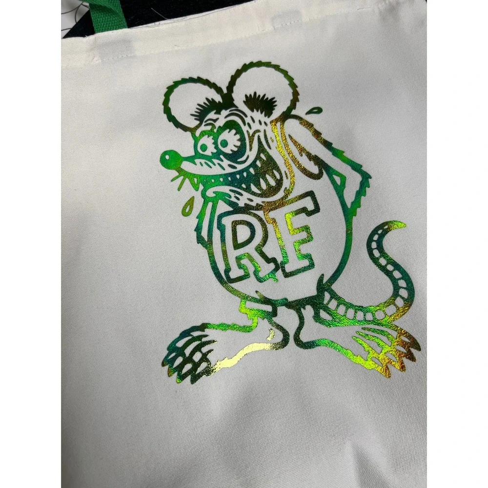 Rat Fink Tote Bag Unisex OS White Excellent Iridescent Graphic Canvas